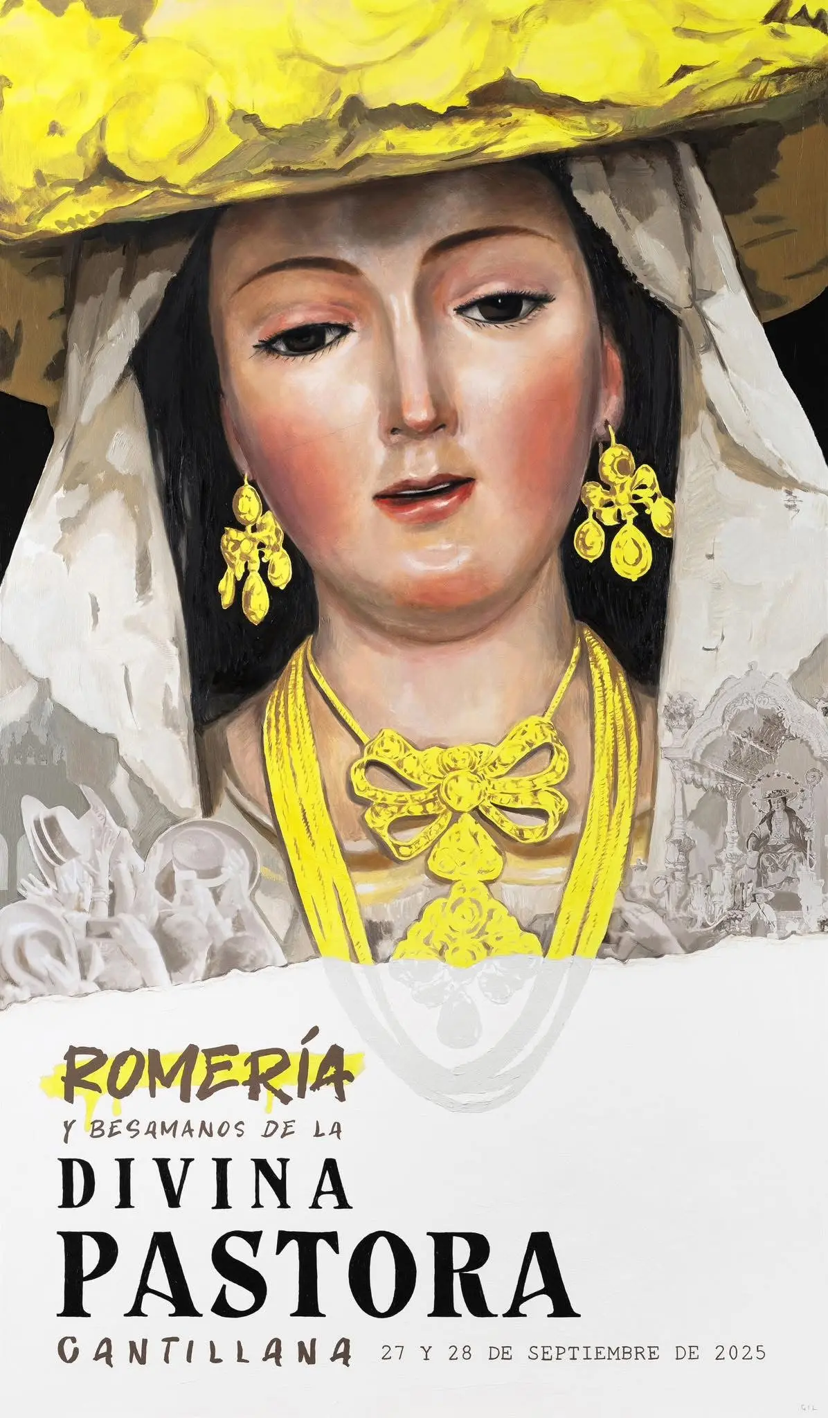 Cartel anunciador de la Romería y Besamanos de la Divina Pastora de Cantillana de 2025, obra de Ricardo Gil Lozano